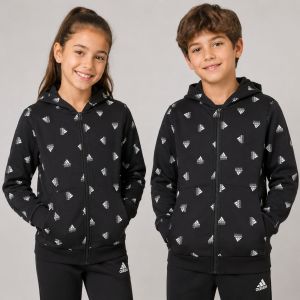 adidas Brand Love Print Cotton Full-Zip Kids Hoodie